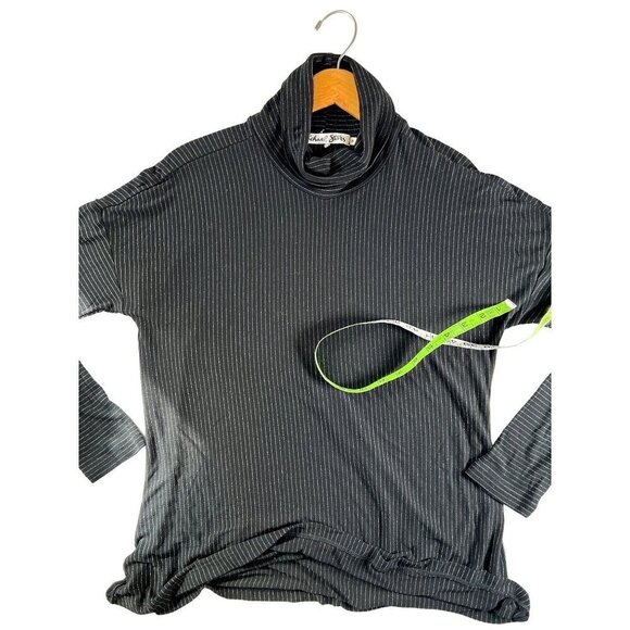 Michael Stars Women Size M Black Top Silver Stripe High Neck Turtleneck Stretchy - Picture 13 of 14
